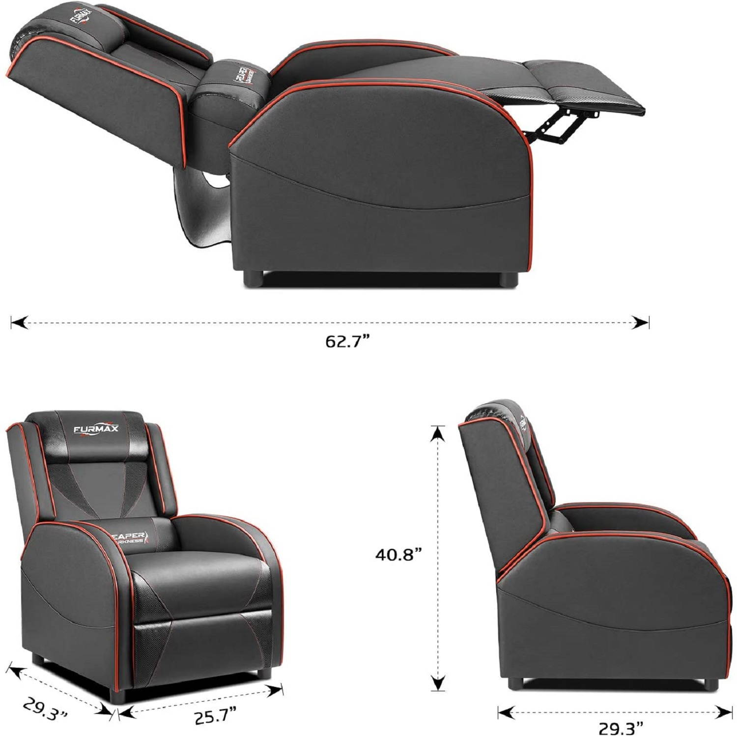 Furmax Gaming Recliner Chair Racing Style Single Ergonomic Lounge Sofa PU Leather Reclining Home Theater Seat for Living Room (Blue)