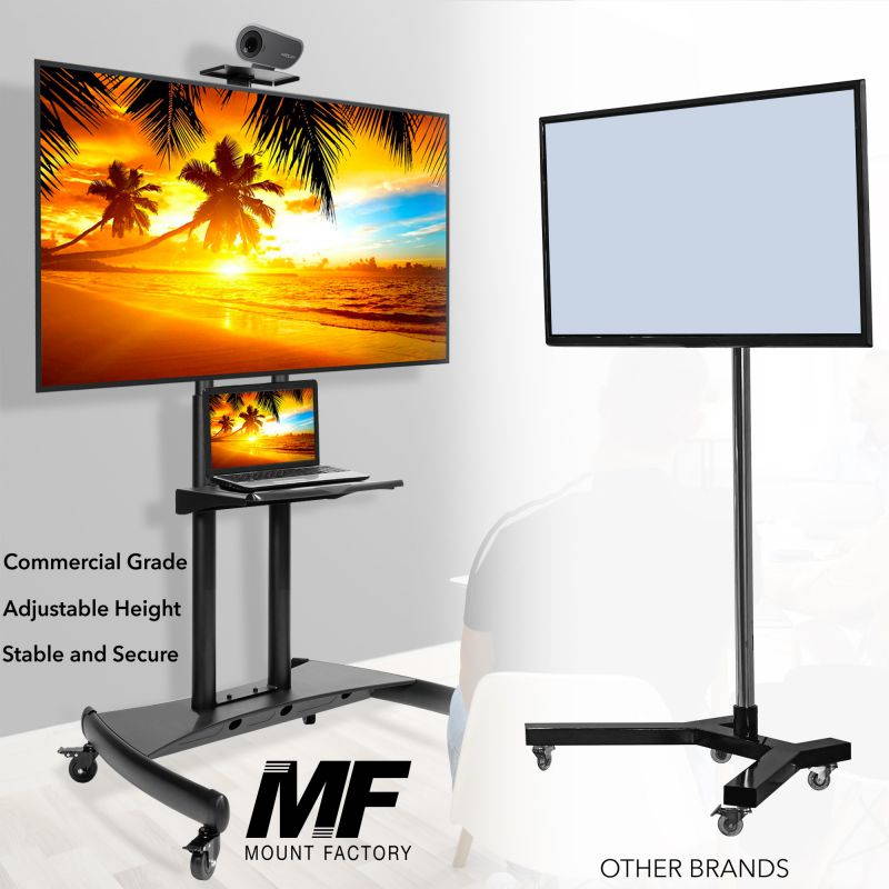 Rolling TV Stand Mobile TV Cart for 55" - 80" Plasma Screen, LED, LCD, OLED, Curved TV's - Universal Mount with Wheels
