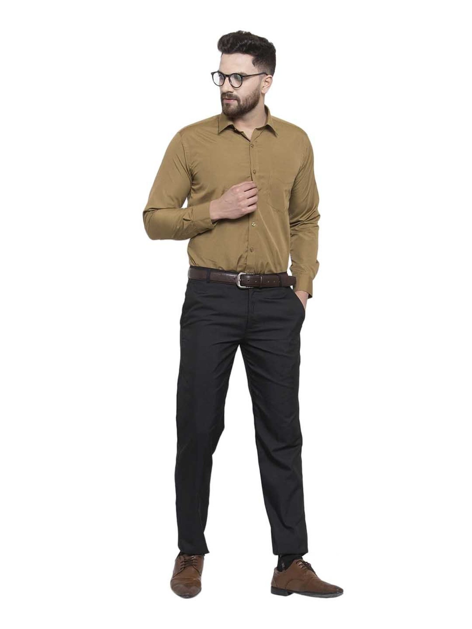 English Navy Khaki Slim Fit Shirt