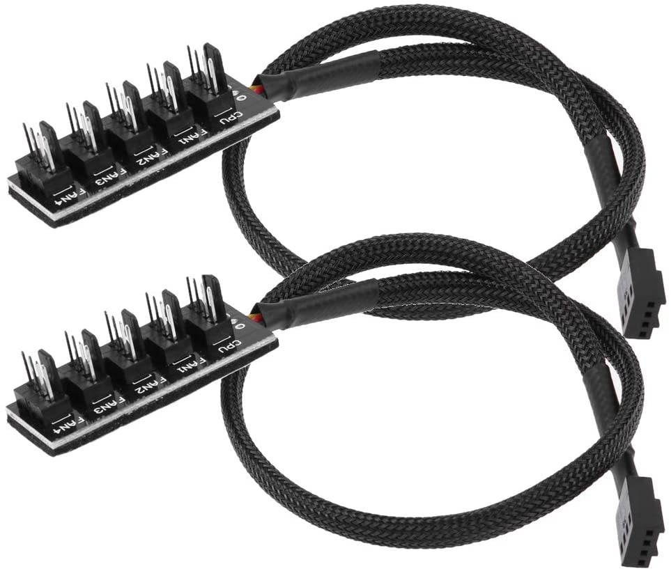 PWM Fan Hub PC CPU Cooling Fan Power Cable 5 Way Splitter Extension Cord Wire Hub Adapter for 12V Desktop Computer Cooler Case Fans 4Pin or 3Pin 2Pack