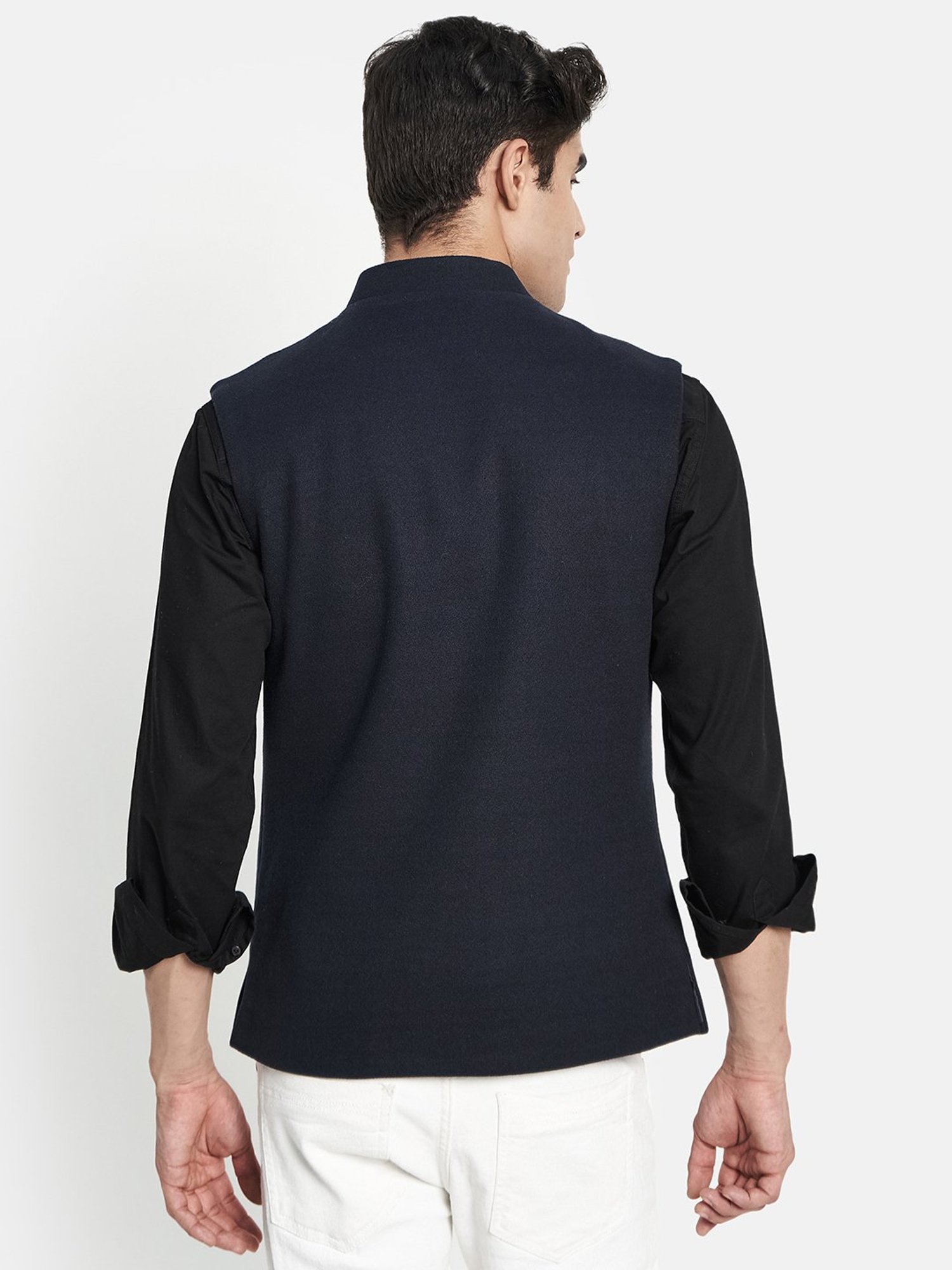 METTLE Navy Mandarin Collar Nehru Jacket