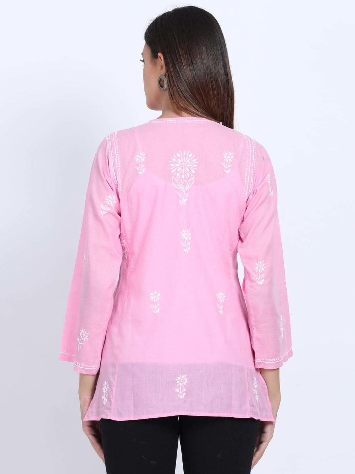 PARAMOUNT CHIKAN Pink Cotton Chikankari Straight Kurti