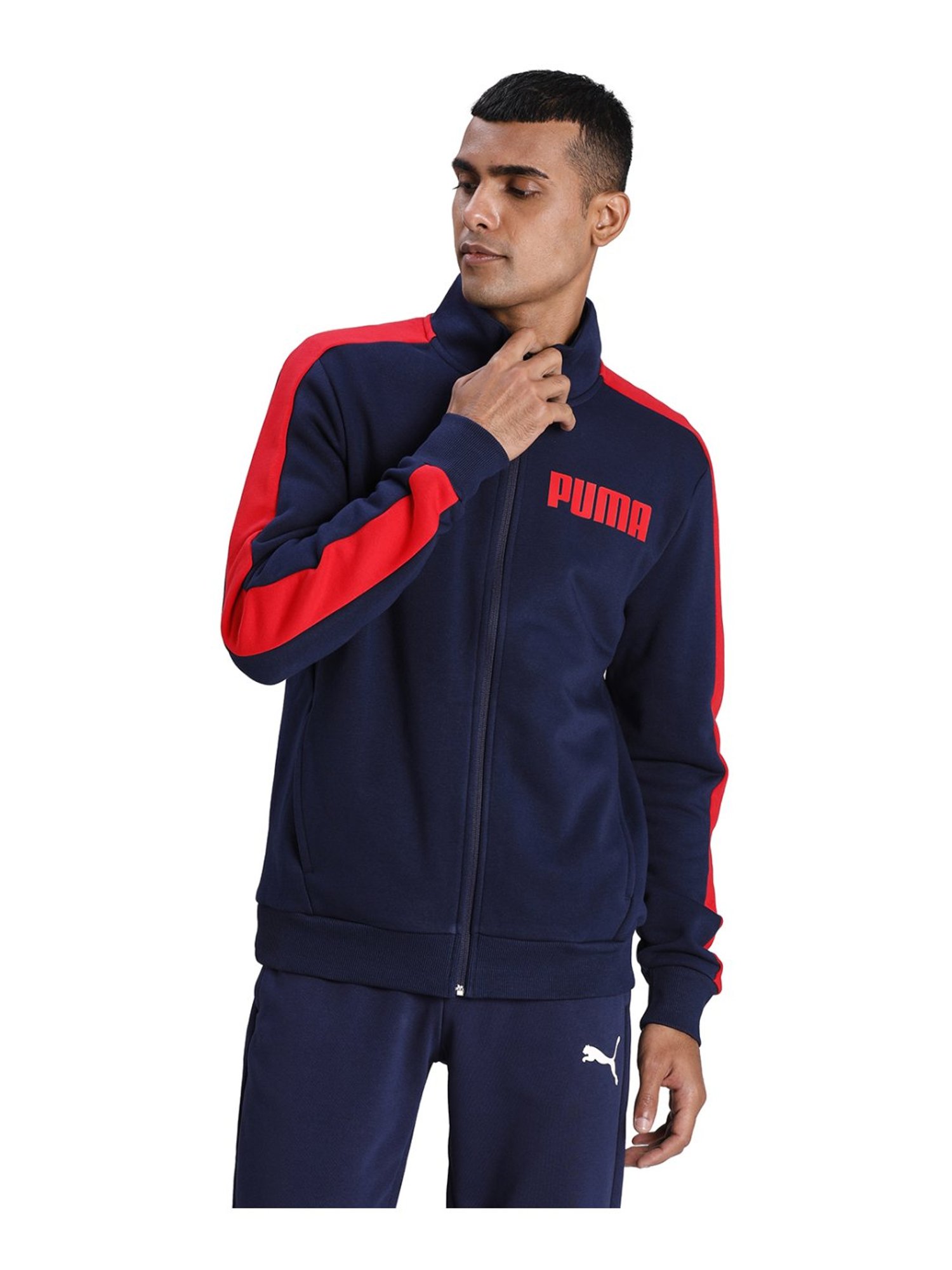Puma Navy Cotton Regular Fit Sports Jacket