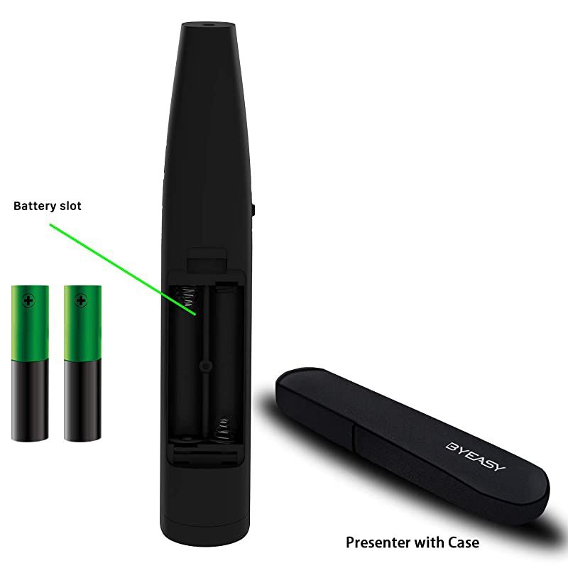 Wireless Presenter  Presentation Clicker with Green Laser Pointer for Presentations 100 ft RF 24GHz PowerPoint Clicker Remote for PowerPoint Presentations and Google Slides with Case Black