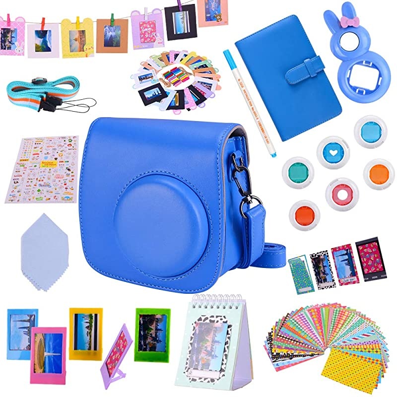 Instax Mini 9 Camera Accessories Bundles Compatible with Fujifilm Instax Mini 9 Mini 8 Mini 8+ Camera with Mini 9 Case,108 Photos Mini Photo Album,etc. (Ice Blue,14 Items)