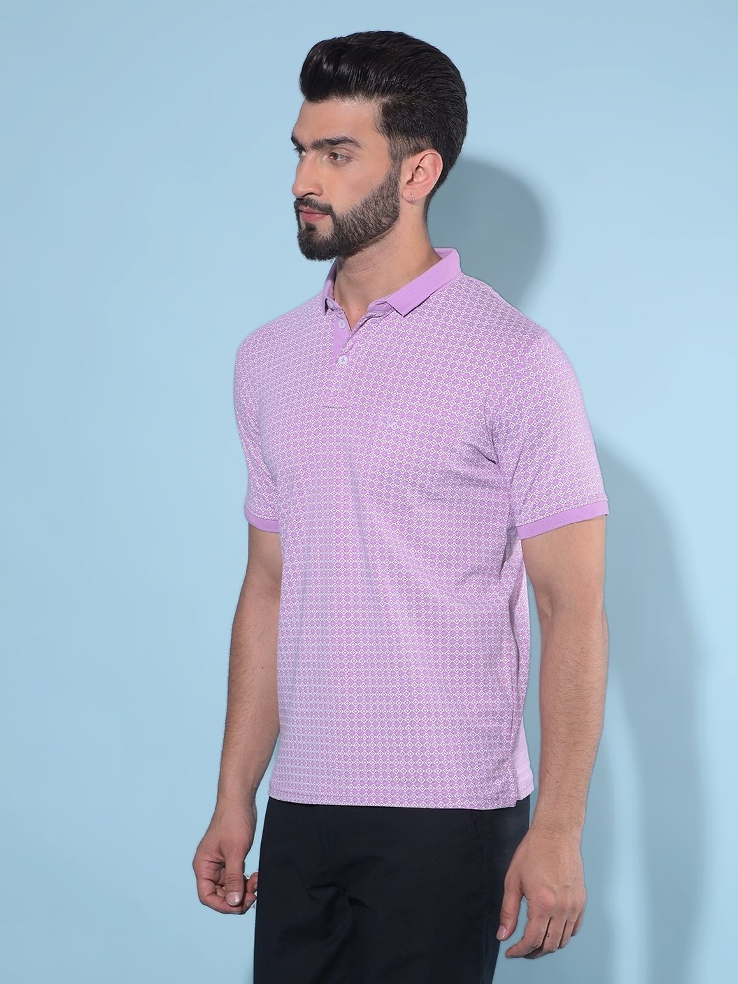 Crimsoune Club Purple Cotton Slim Fit Printed Polo T-Shirt