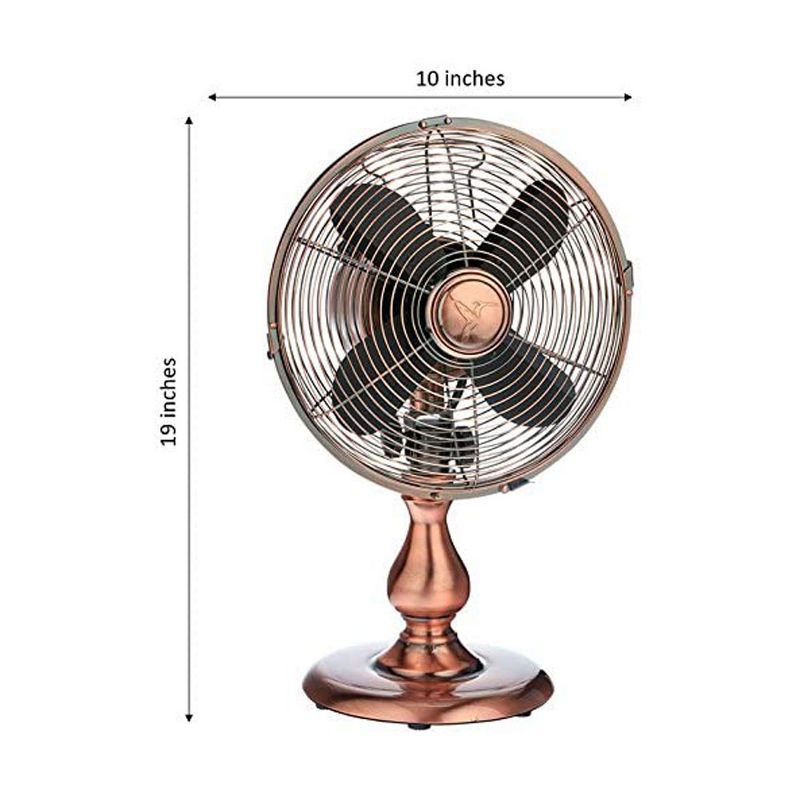 DecoBREEZE DBF6122 Electric Oscillating 3 Speed Air Circulating 10 Inch Table Fan with Quite Motor, Vintage Design, Brushed Copper