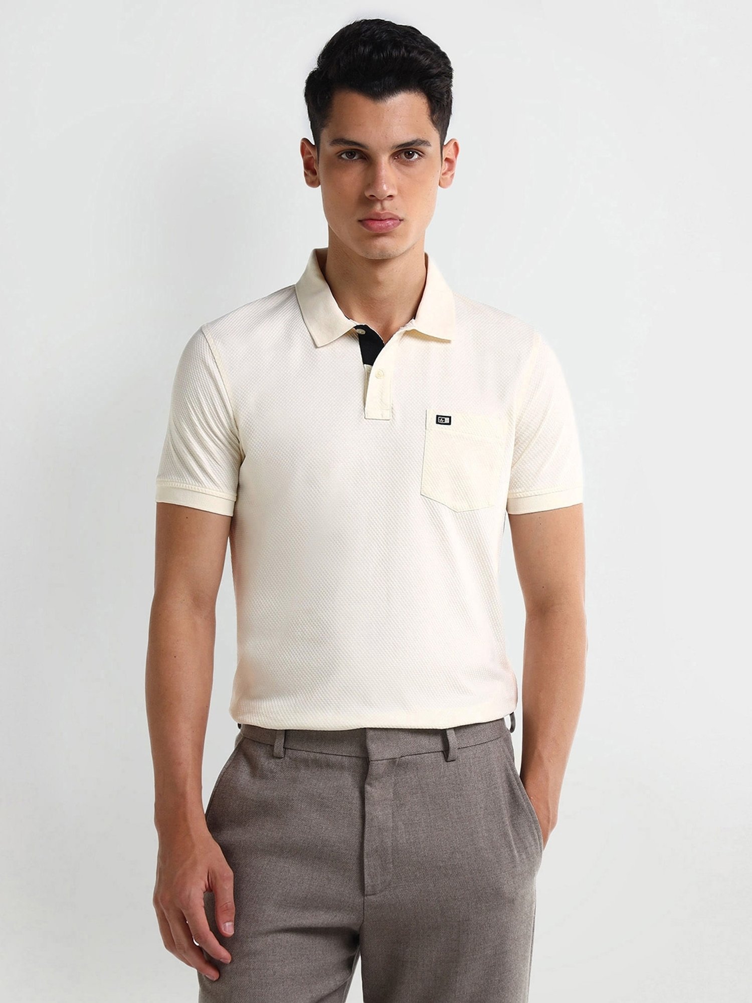 Arrow Yellow Regular fit Self Polo T-Shirt