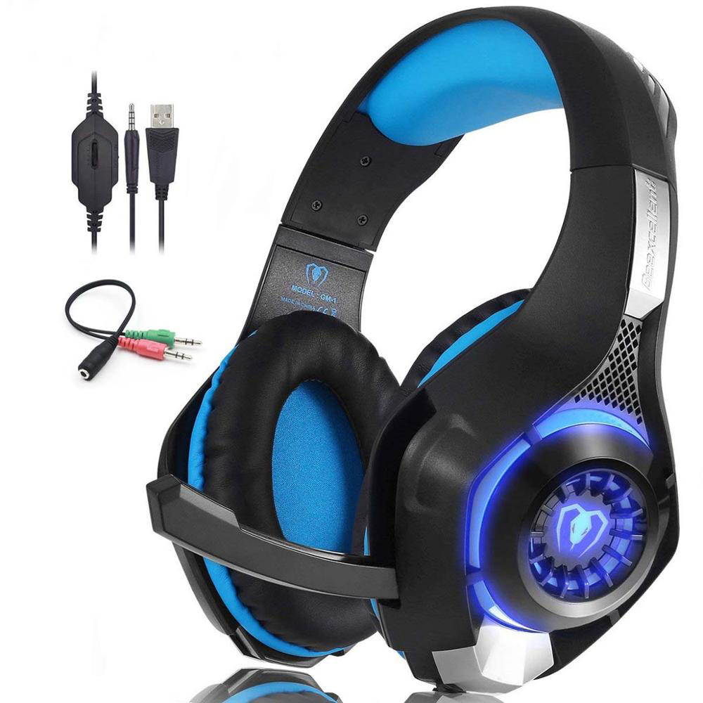 Beexcellent Gaming Headset for PS4 Xbox One, Pro Gaming Headphone with Anti-Noise Mic, Surround Sound, Memory Foam Earmuff, Led Light for PC Mac Laptop