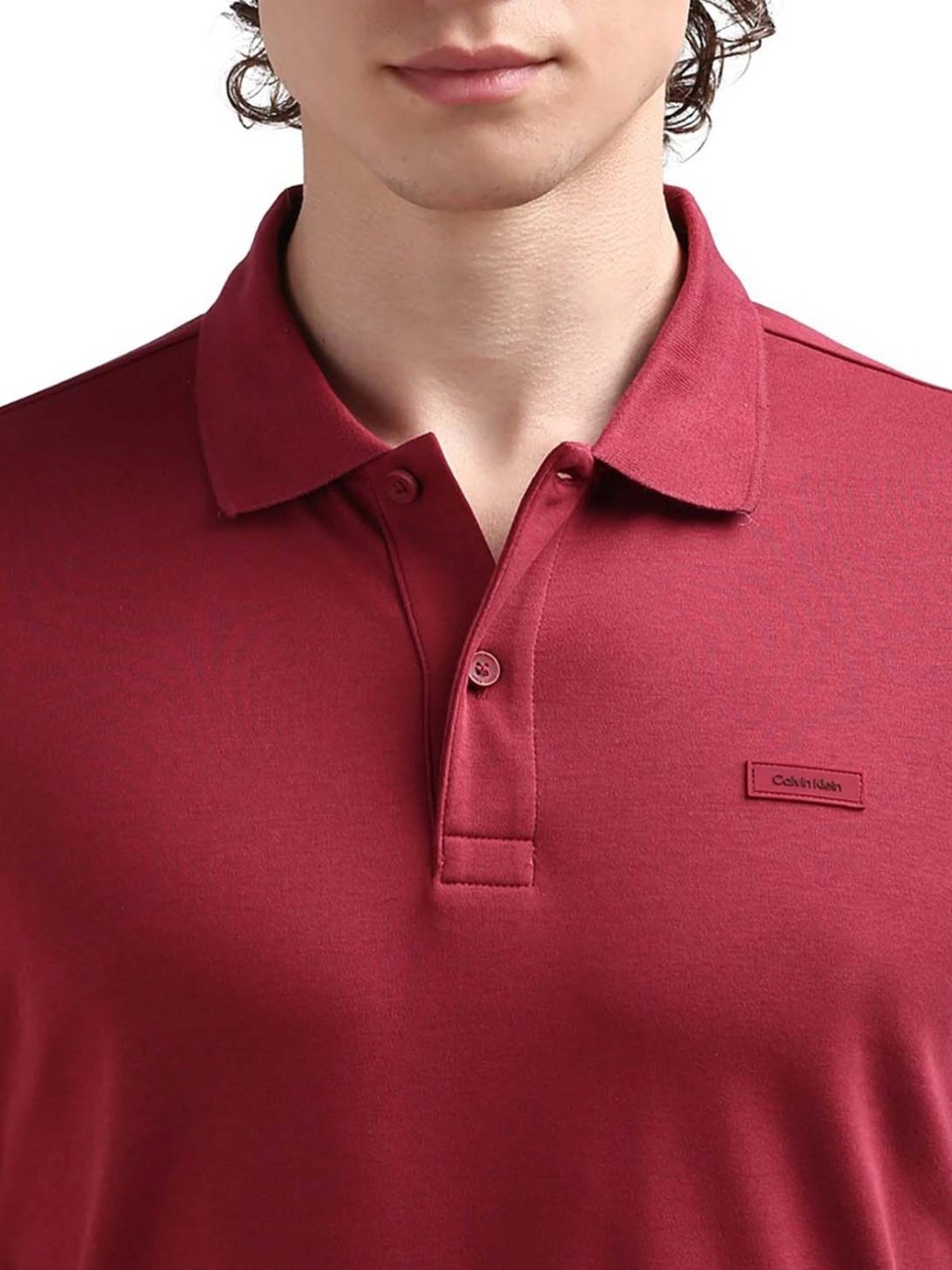 Calvin Klein Maroon Cotton Slim Fit Polo T-Shirt