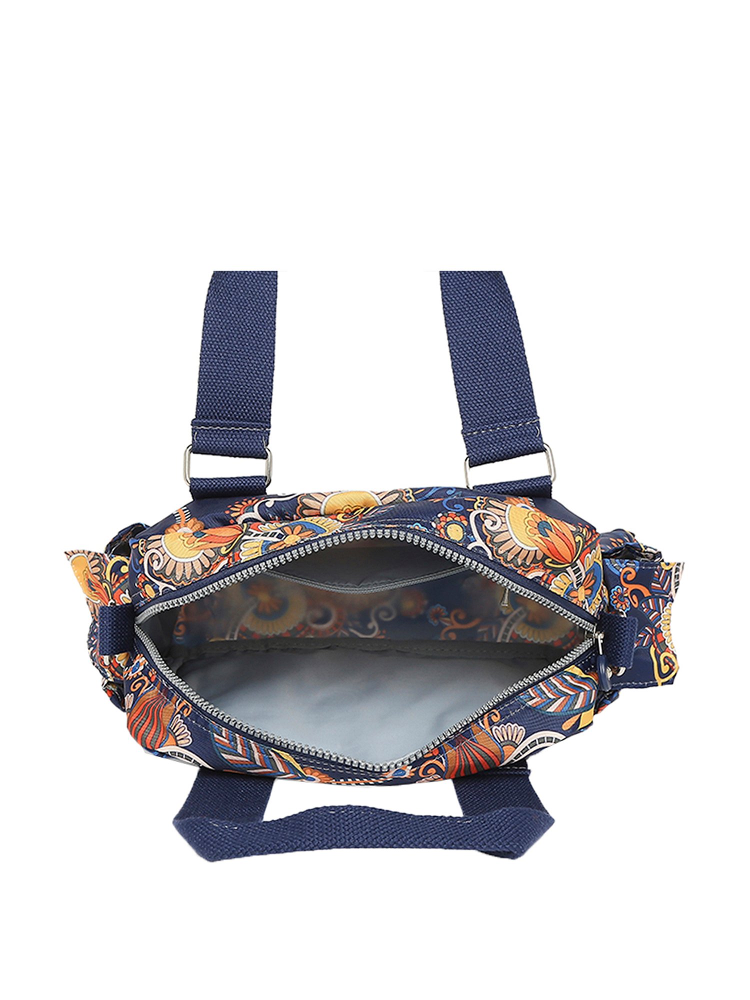Baomi Blue & Yellow Printed Medium Handbag