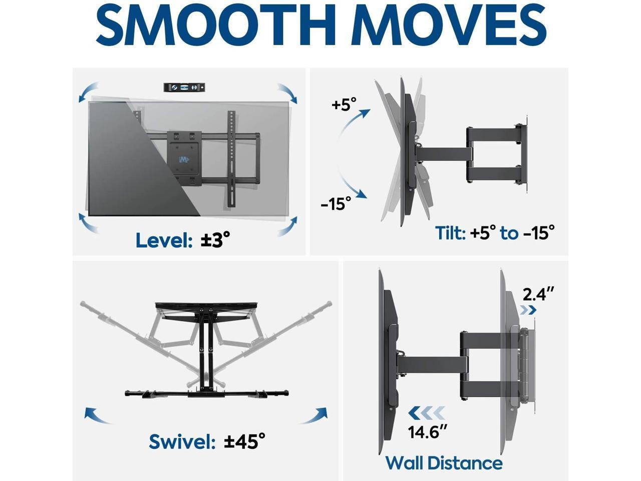 Mounting Dream TV Mount Bracket for 42-70 Inch Flat Screen TVs, Full Motion TV Wall Mounts with Swivel Articulating Dual Arms , Heavy Duty Design - Max VESA 600x400mm , 100 LBS Loading , MD2296