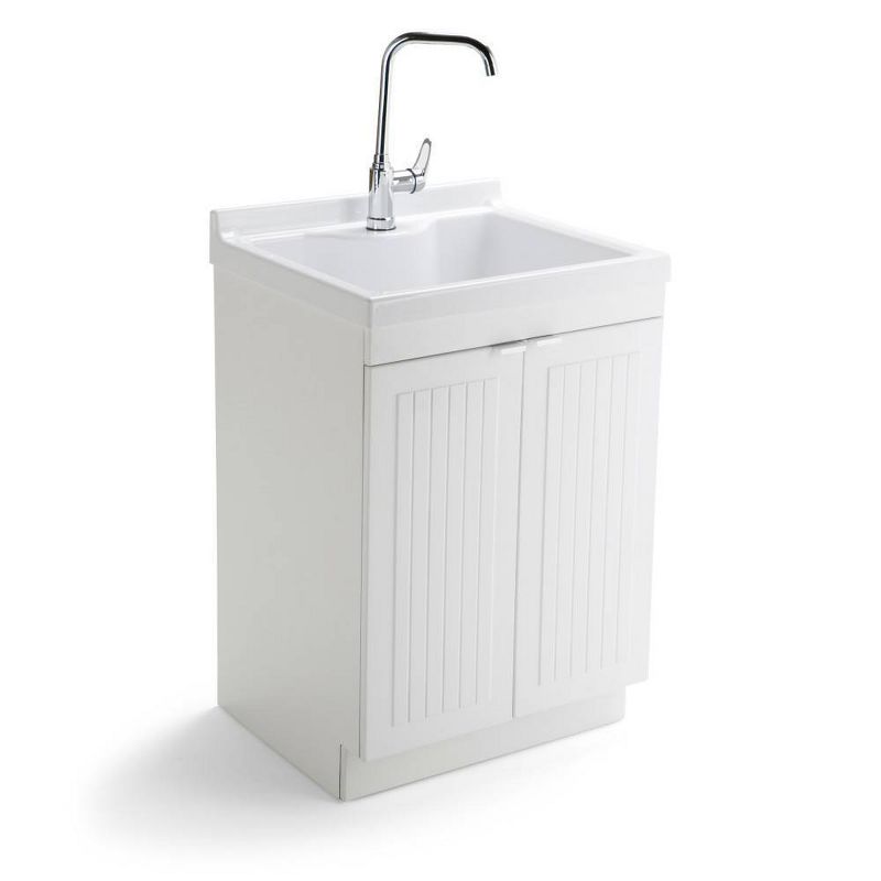 Bishop Traditional Laundry Cabinet with Faucet and ABS Sink White - WyndenHall