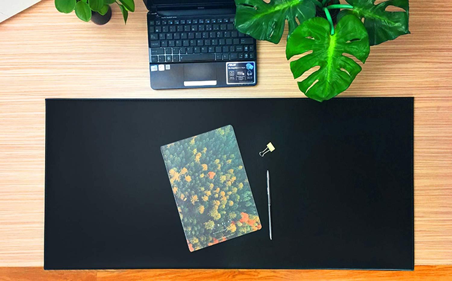 Multifunctional Office Desk Pad with Full Fixation Lip,Table Pad Blotter Protector 35.5&rdquo;x 15.8" BUBM Smooth Waterproof PU Leather Mouse Pad Edge-Locked