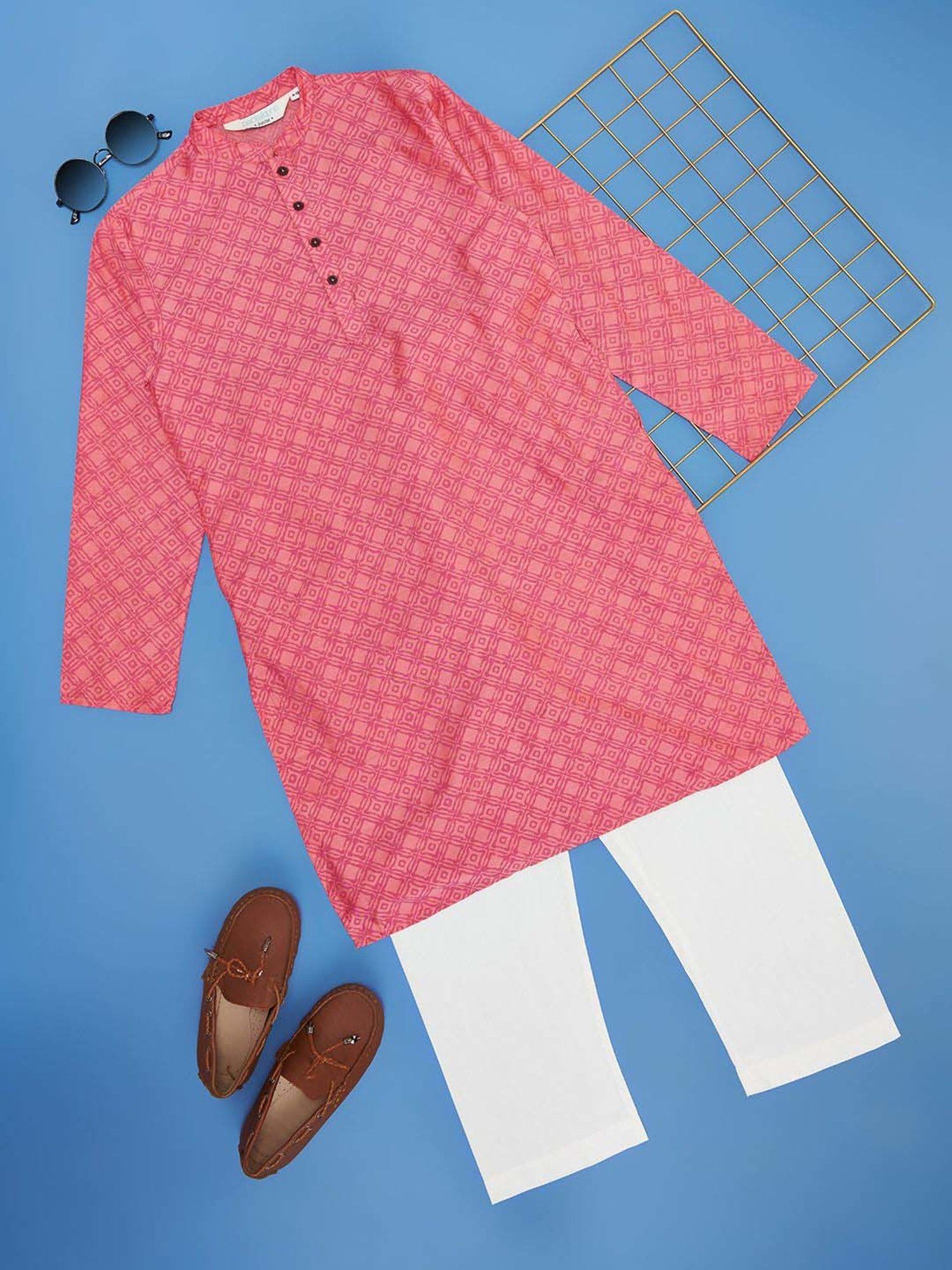 Indus Route by Pantaloons Boys Coral Printed Full Sleeves Kurta Sets