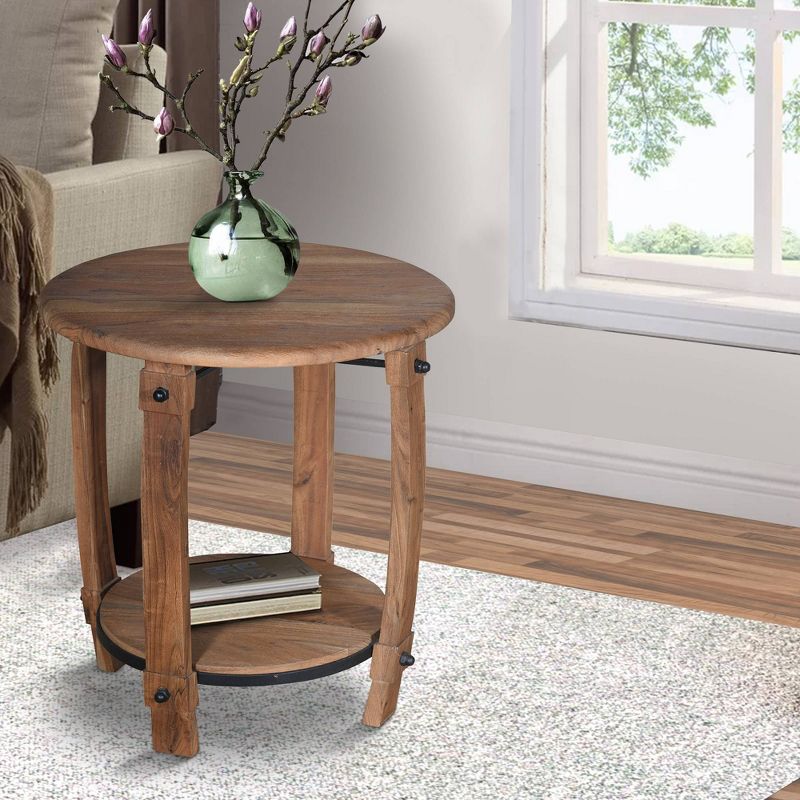 24" Retro Style Round Wooden End Side Accent Table Brown - The Urban Port