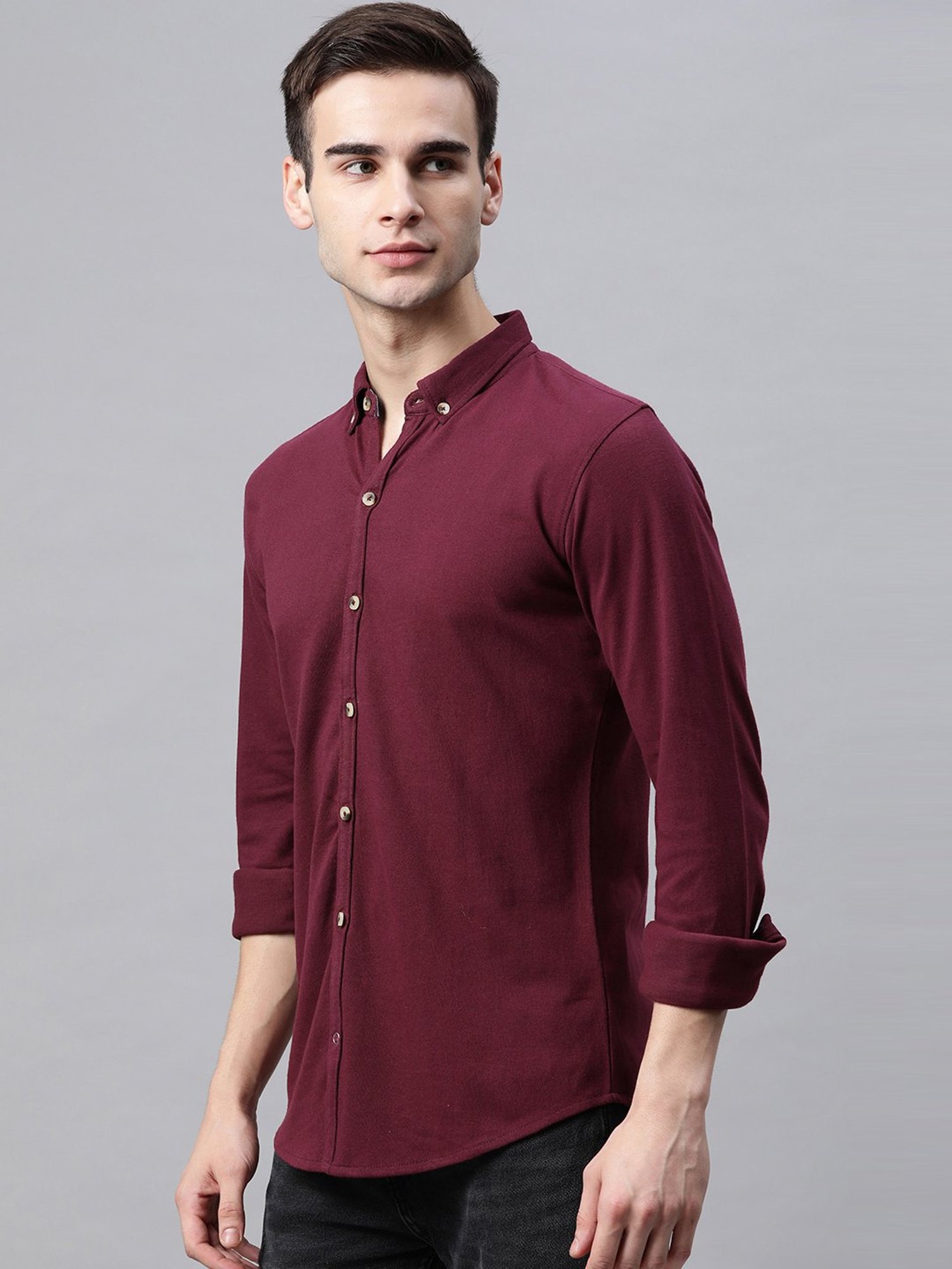 Manq Maroon Slim Fit Shirt