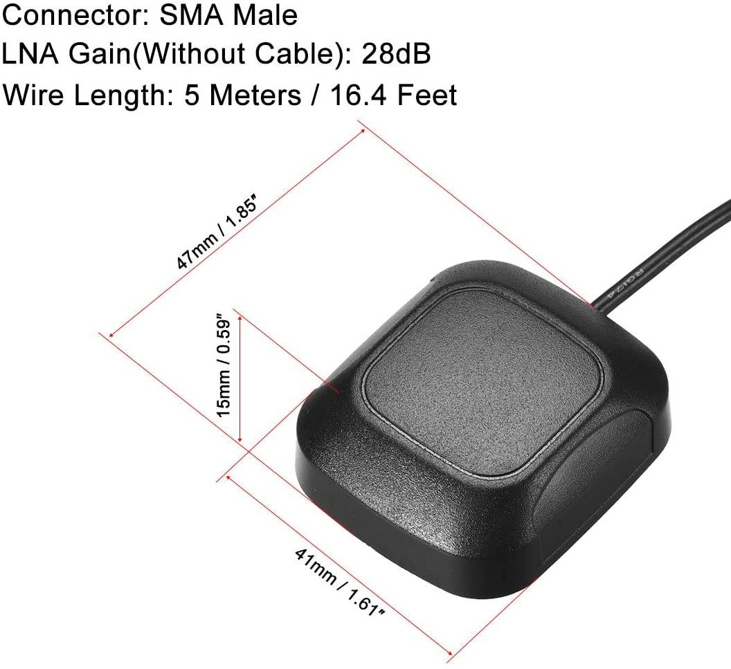 uxcell GPS Active Antenna SMA Male Plug 28dB Aerial Connector Cable Magnetic Mount 5 Meters