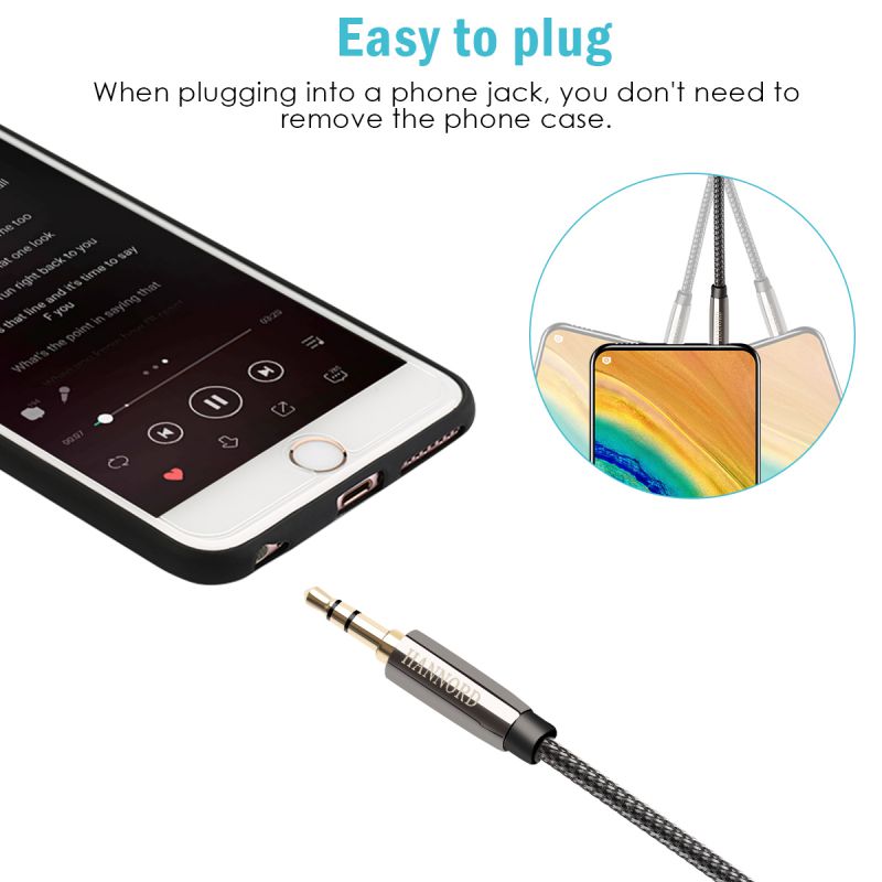 AUX Cable, Hannord 3.5mm Nylon Braided Stereo AUX Cable Male to Male Hi-Fi Sound AUX Cord Auxiliary Audio Cable for Car, Headphone, Speaker, Home Stereo, iPhone, Echo(6.6 Feet / 2 Meters)