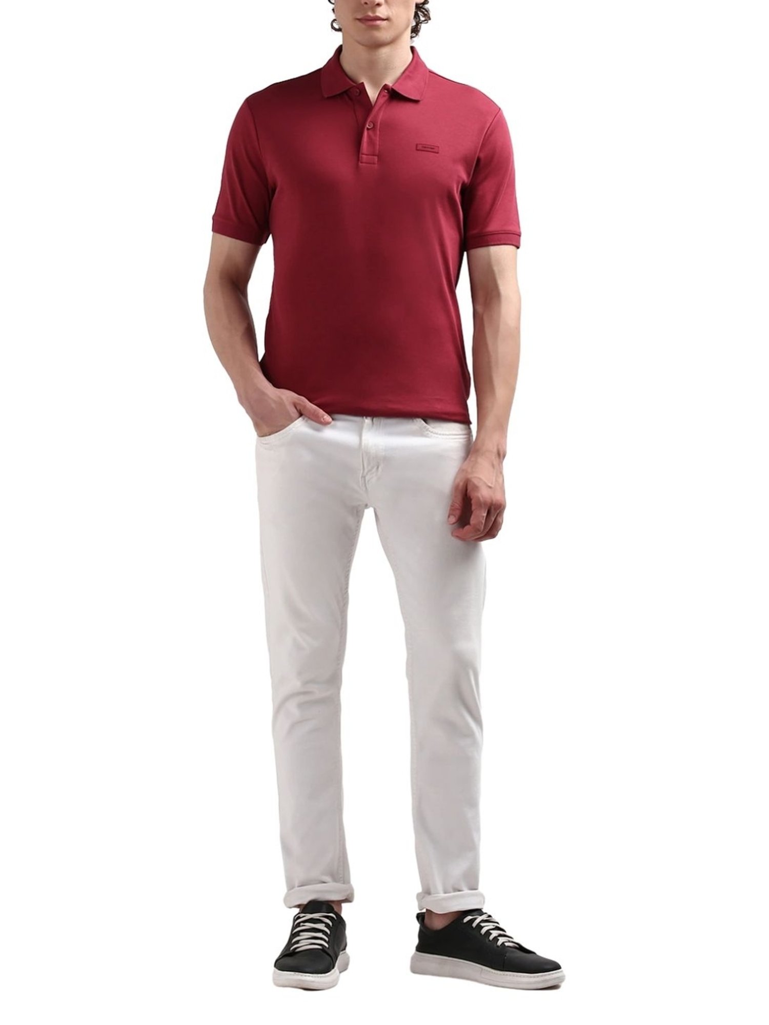 Calvin Klein Maroon Cotton Slim Fit Polo T-Shirt
