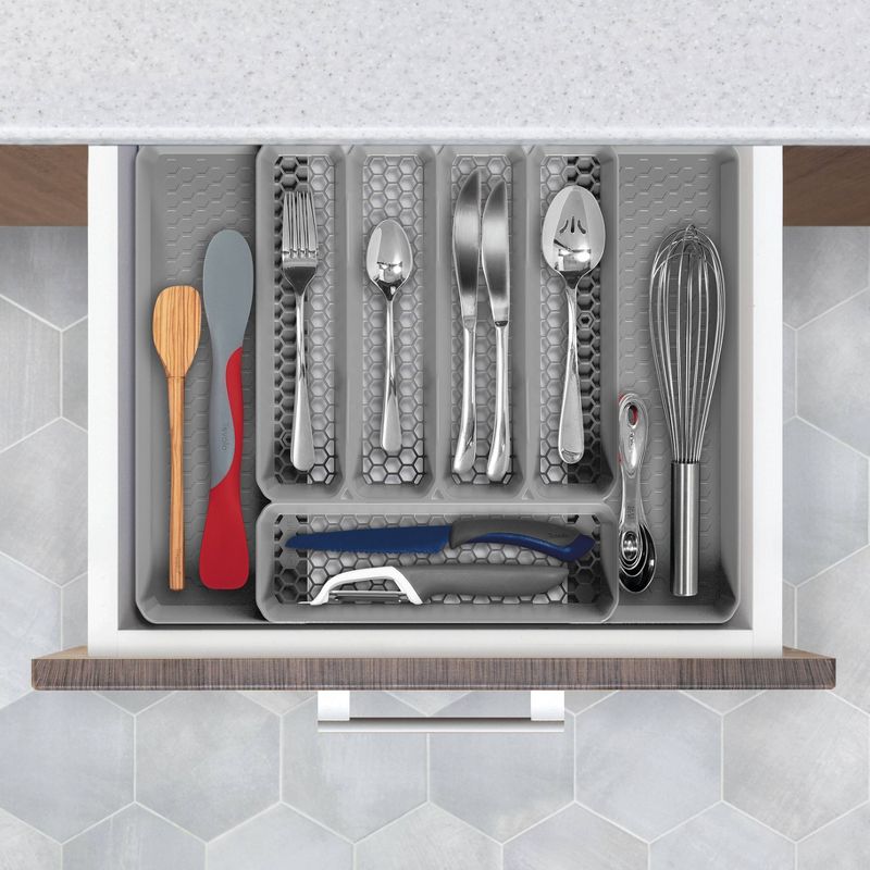 10"x13" Hexa 5-Divider Expandable Silverware Tray (Expands up to 16.75") Gray - Spectrum Diversified