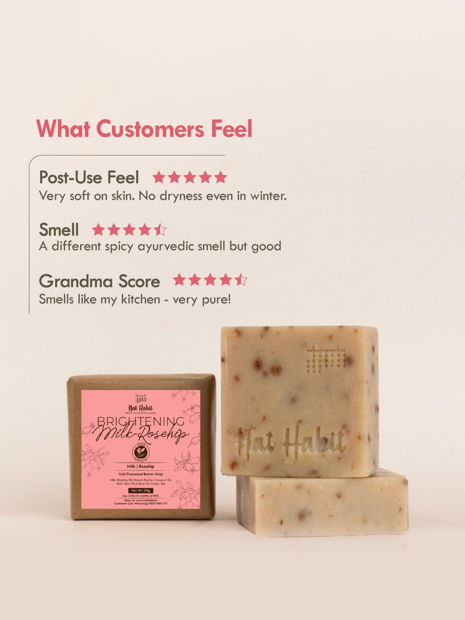 Nat Habit Cold Processed Brightening Milk-Rosehip Soap Pack of 2 - 250 gm