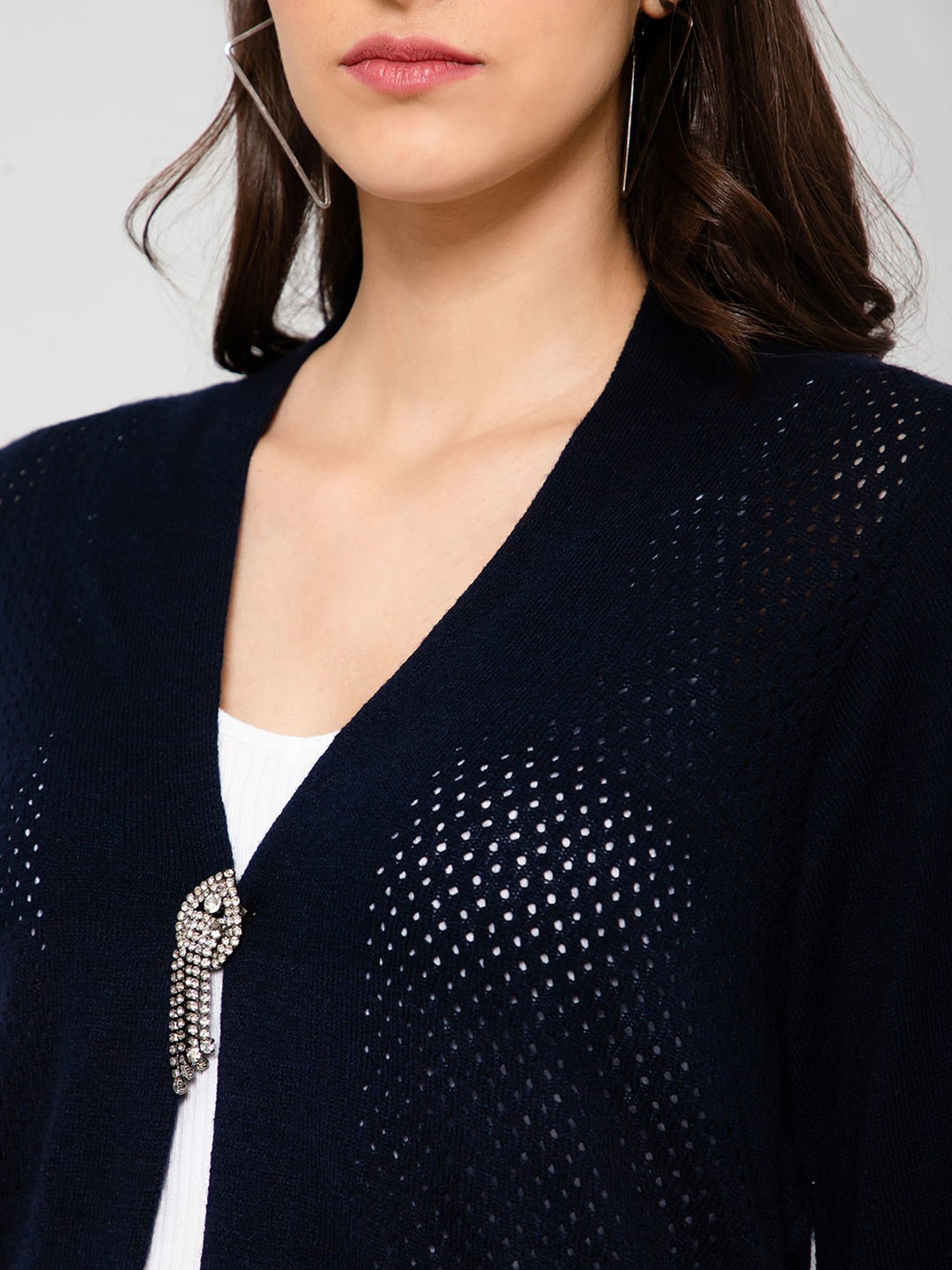 Crozo By Cantabil Navy Wool Winter Shrug