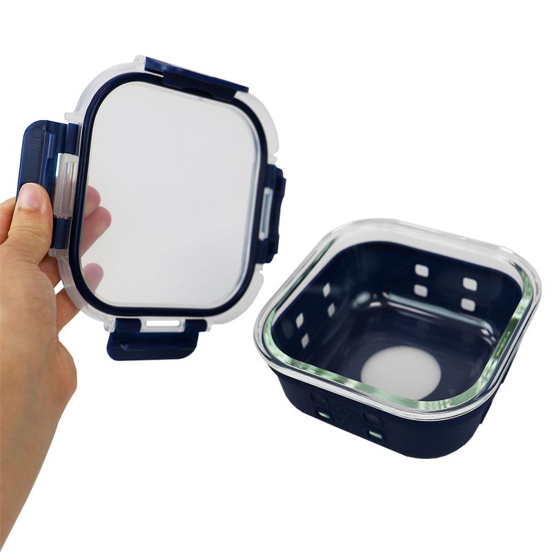 Michael Graves Design Square 17 Ounce High Borosilicate Glass Food Storage Container with Plastic Lid, Indigo