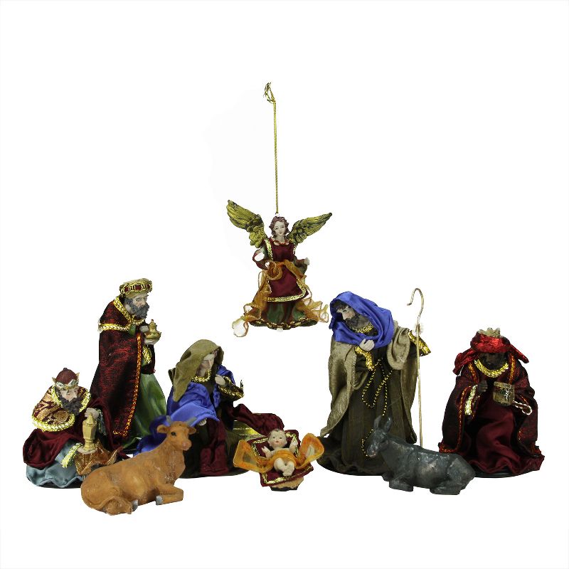 LB International 9-Piece Hand Painted Religious Christmas Nativity Figurine Set