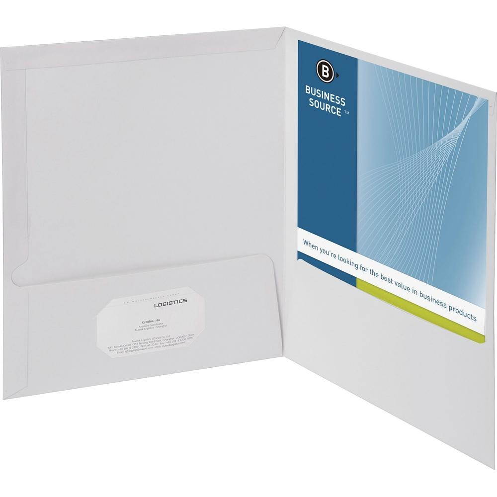 Business Source Two-Pocket Folders with Business Card Holder