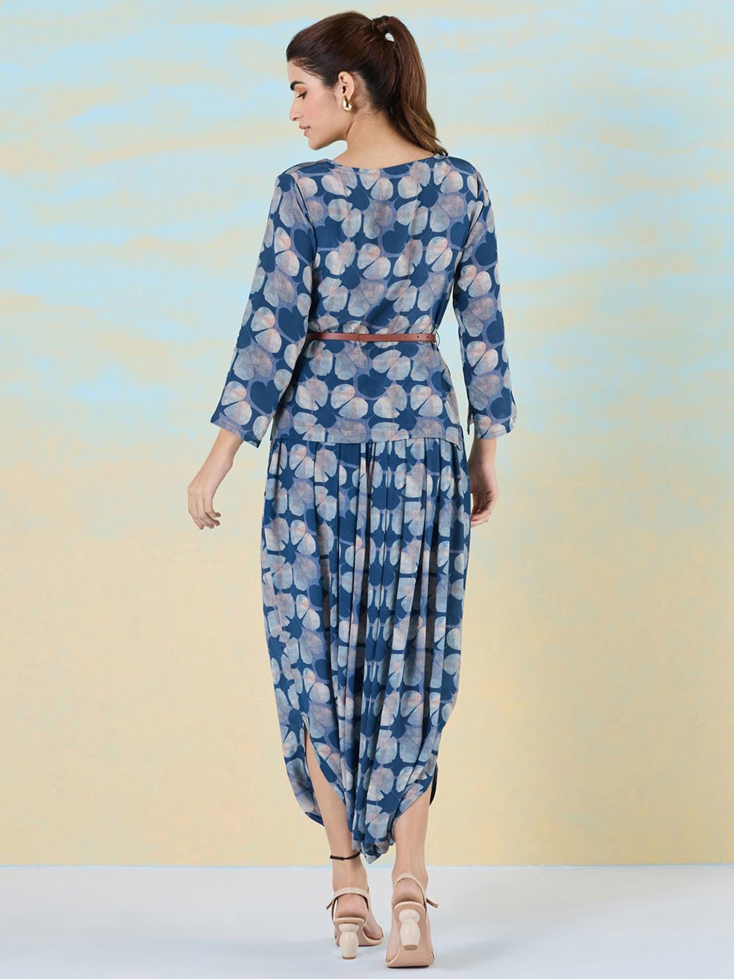 navyasa by liva Blue Top & Dhoti Pants Set