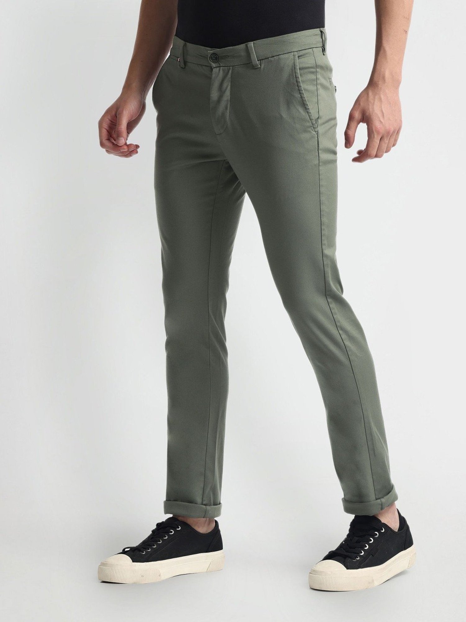 Arrow Sports Green Cotton Slim Fit Chinos