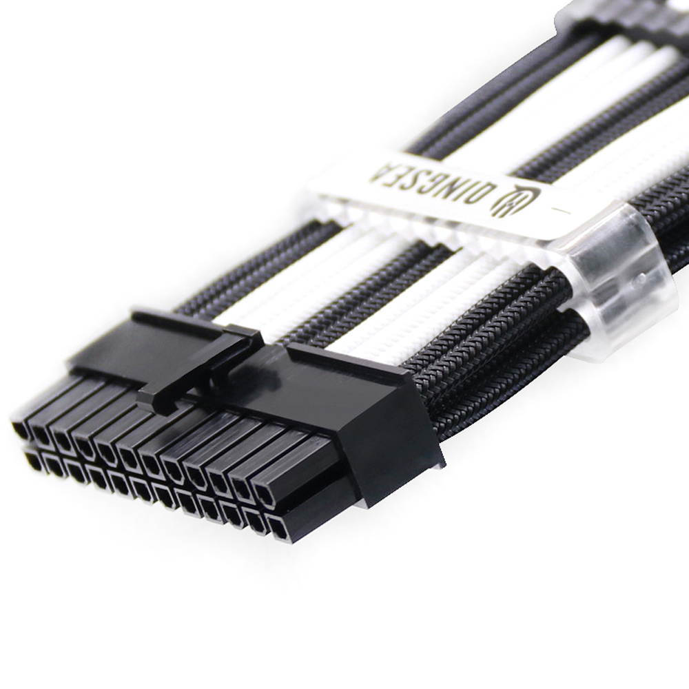 Vicabo QH-LU-025 11.81 in. Braided ATX Sleeved Cable Extension Power Supply Cable Kit PSU Connectors, 24 Pin ATX, 4+4 Pin EPS, 8-pin PCI-E, 6-pin PCI-E with Combs (Black & White)