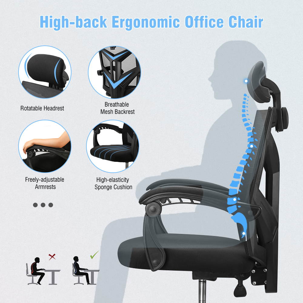 Ergonomic Office Chair High Back Swivel Mesh Chair Computer Desk Task Adjustable