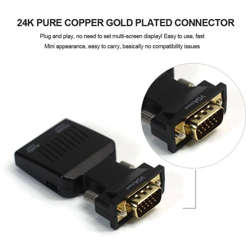 VGA to HDMI Adapter Converter with Audio, (PC VGA Source Output to TV/Monitor with HDMI Connector), Active Male VGA in Female HDMI 1080p Video Dongle adaptor for Computer, Laptop, Projector