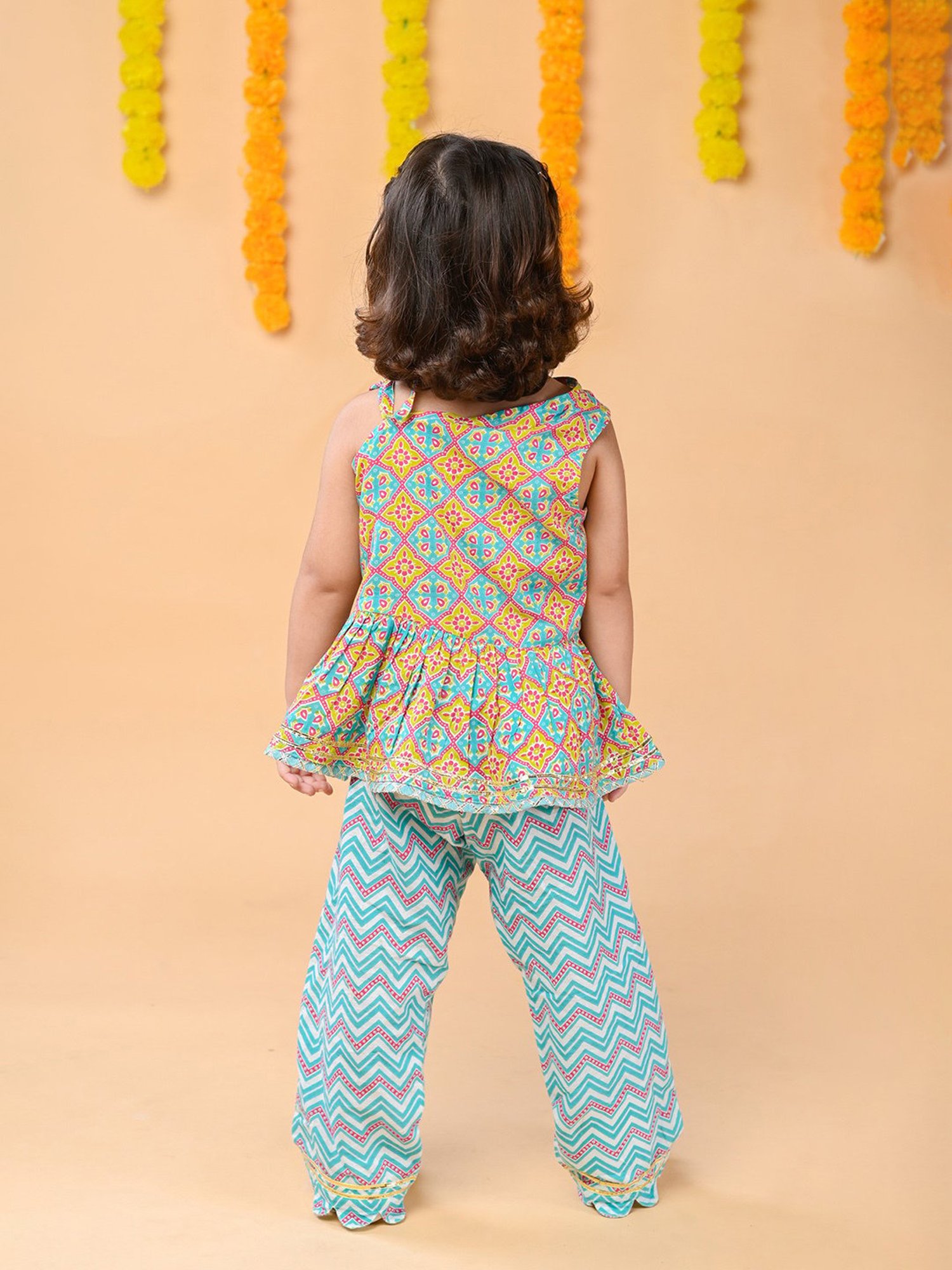 Budding Bees Kids Turquoise Printed Top with Pants