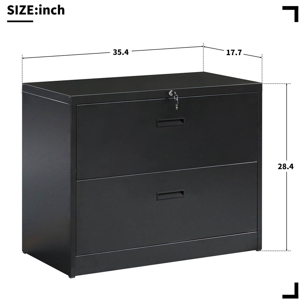 Lateral File Cabinet&mdash;&mdash;Anti-tilt structure/More file space/Office lock design (2 Drawers, Black)