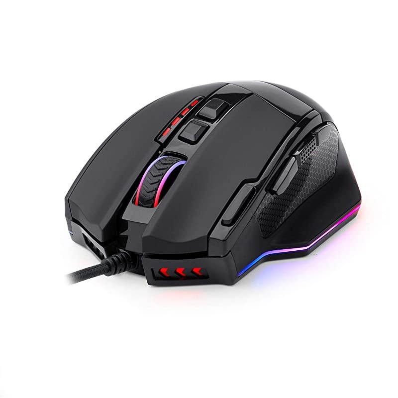 M801 Gaming Mouse RGB MMO 9 Programmable Buttons Mouse with Macro Recording Rapid Fire Button 16000 DPI for Windows PC (Wired, Black)