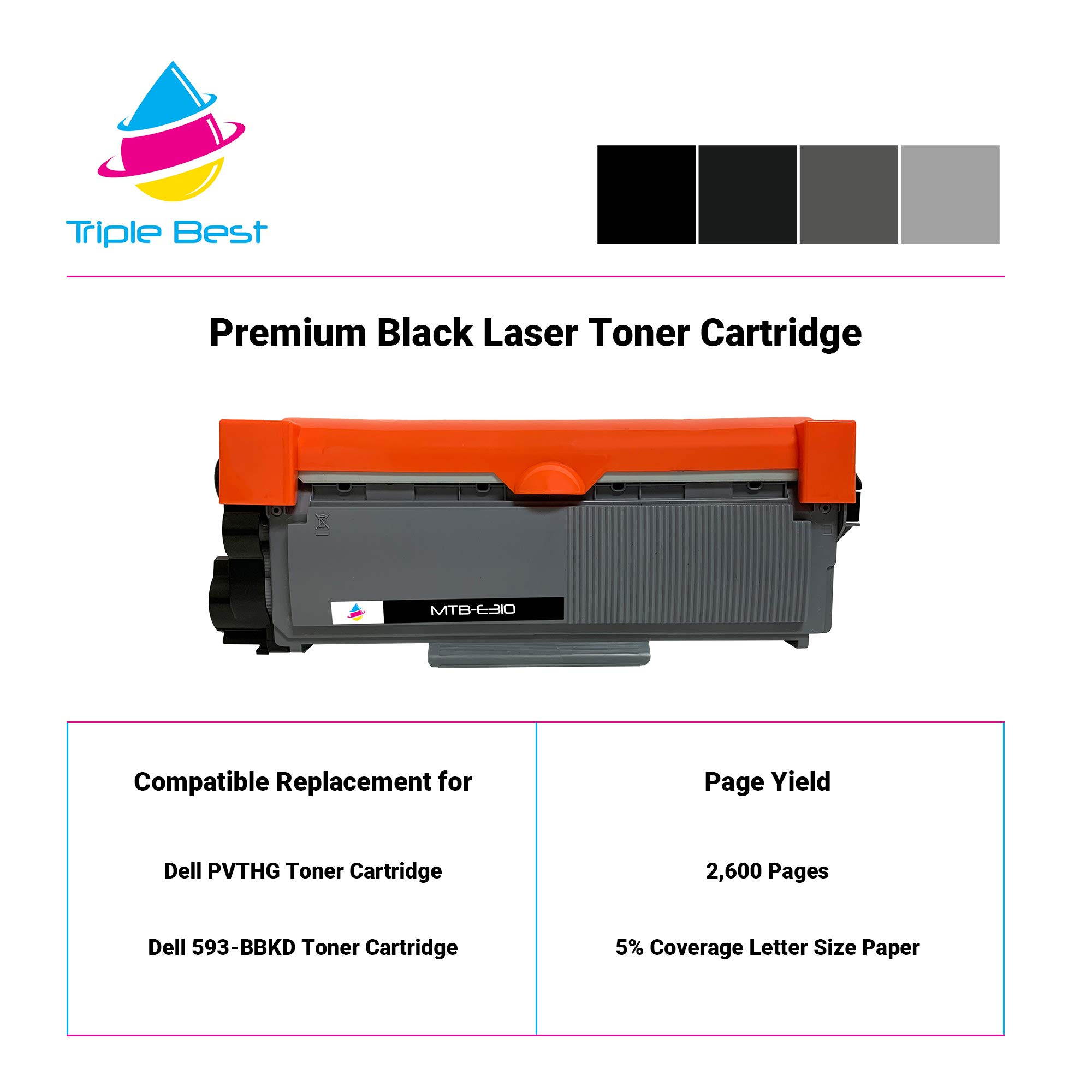 MyTripleBest Compatible Toner Cartridge Replacement for Dell 593-BBKD E310dw 514dw 515dw E515dn P7RMX (2 Pack)