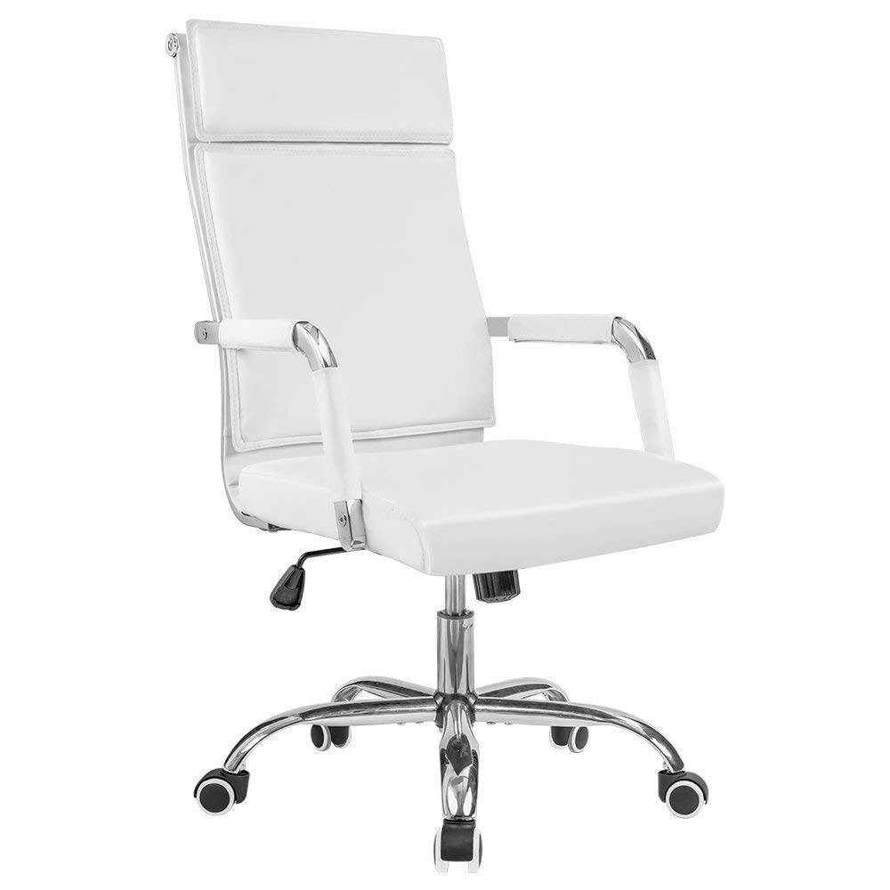 Homall Office Desk Chair Mid-Back Computer Chair Leather Executive Adjustable Swivel Task Chair Conference Chair with Armrests (White)