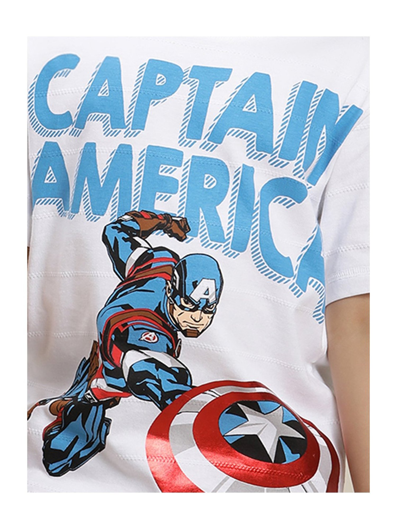Kidsville Captain America Printed Regular Fit Off White T-Shirt For Boys