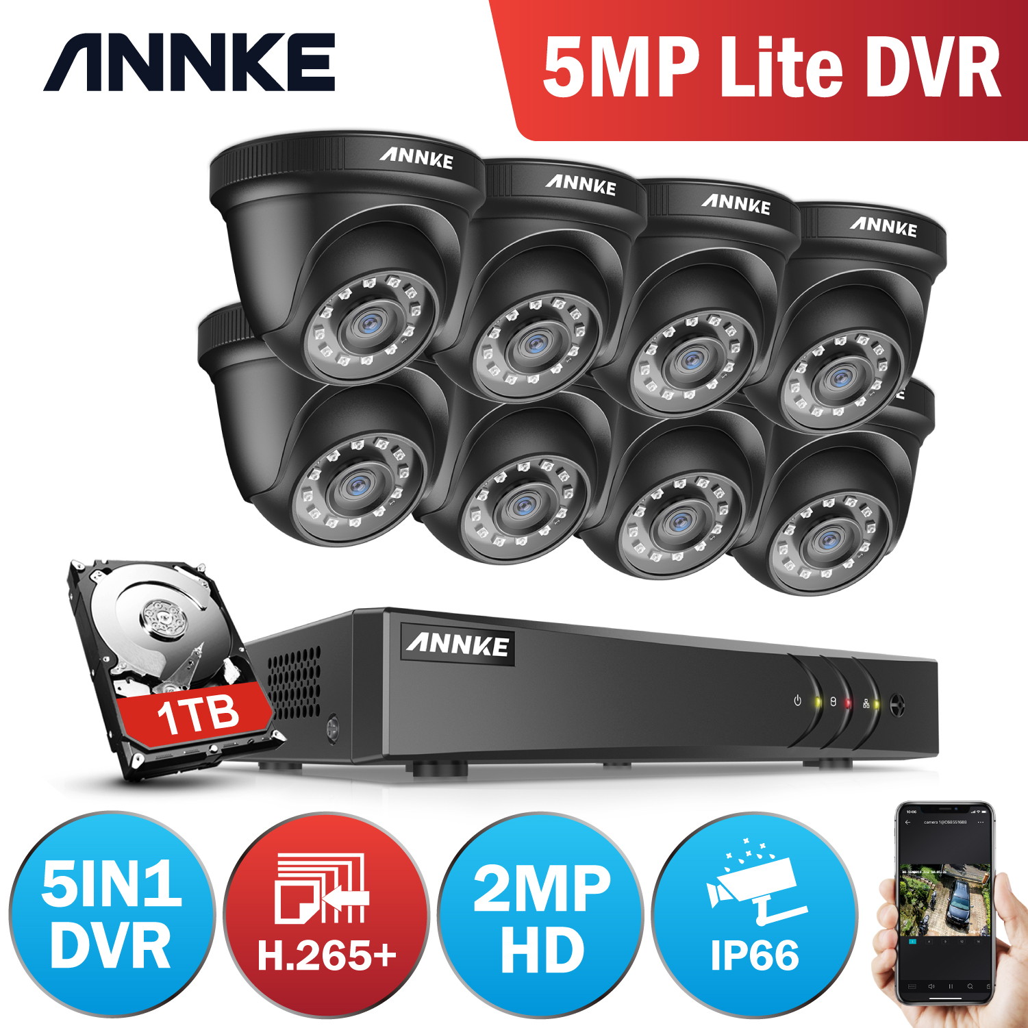 ANNKE 8 Channel CCTV Security Camera System 3MP 5-in-1 DVR with 4&times;1080P HD Weatherproof Cameras, Motion Alert, Remote Access with 1TB