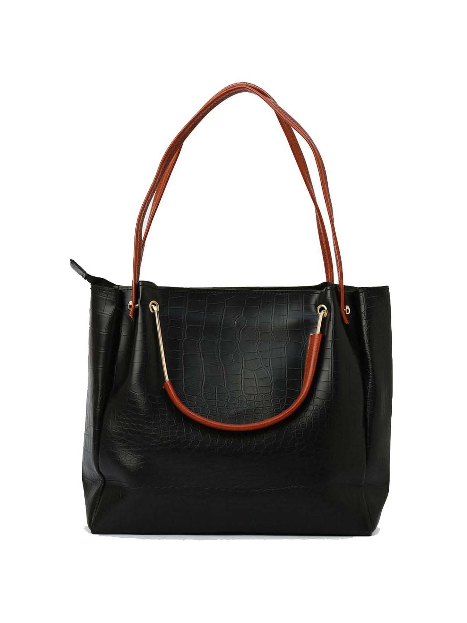 Gaurapakhi Black Textured Medium Tote Handbag