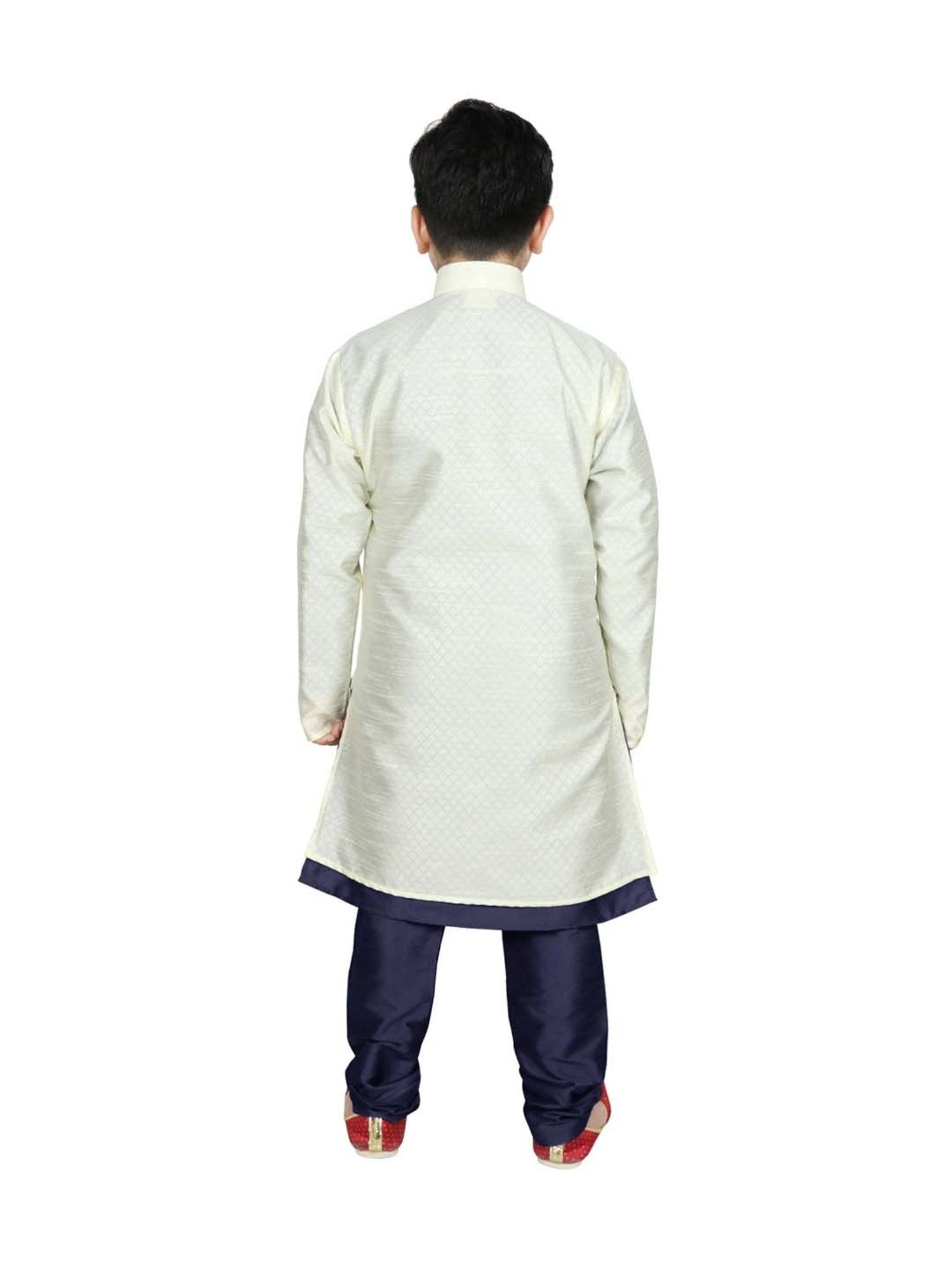 SG Yuvraj Kids White & Navy Textured Pattern Full Sleeves Kurta Set