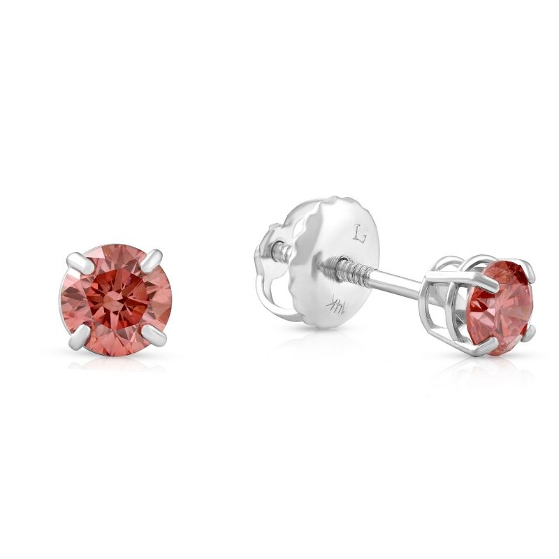 Pompeii3 1/2Ct Pink Lab Created Diamond Screw Back Studs Earrings 14K White Gold