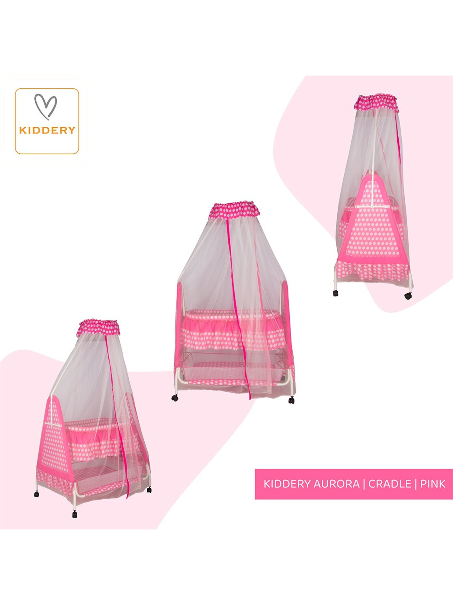 Kiddery Pink Baby Cradle with Mosquito Protection Net (Age 0-8 Months)