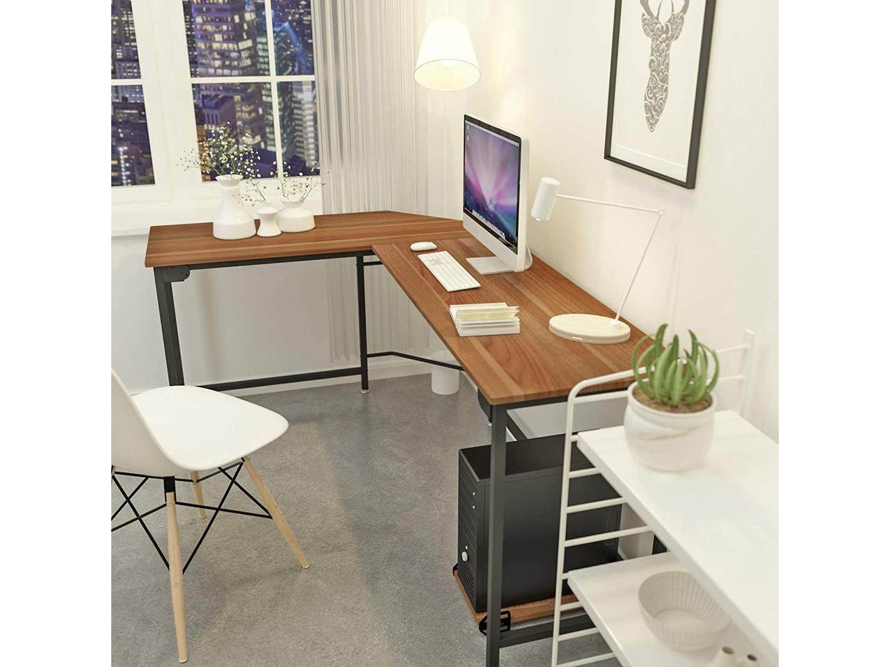 L-Shaped Desk, 66 Inch Walnut Corner Gaming Computer Desks for Home Office PC Workstation Table,Wood(Walnut) & Metal(Black)