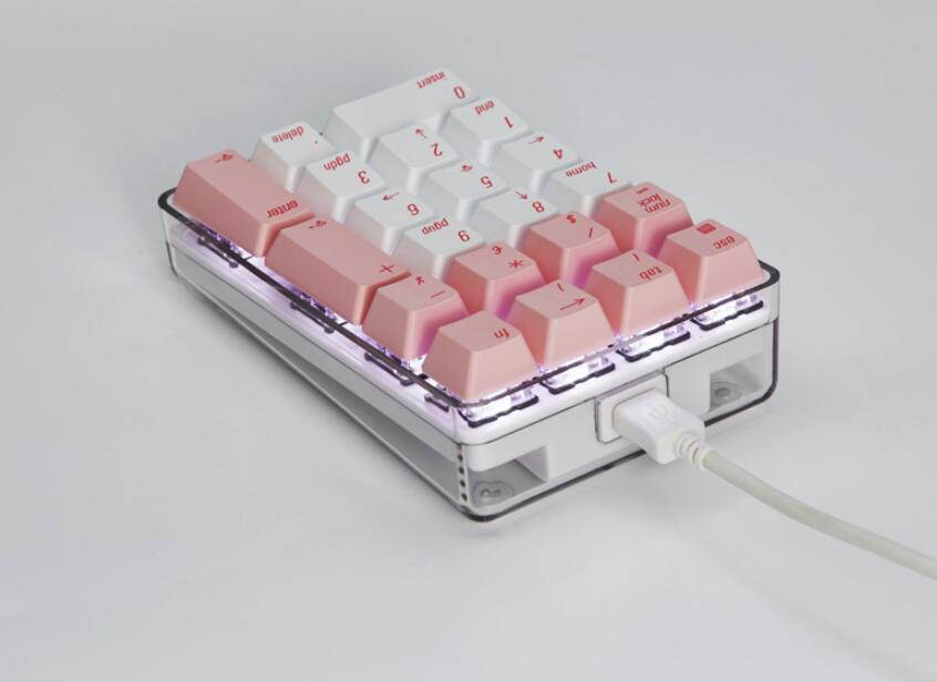 Mechanical Numeric Keypad Cherry MX  White Switch Wired Gaming Keypad Crystal Case White Backlit 21 Keys Mini Numpad Portable Keypad Extended Layout White Magicforce by Qisan