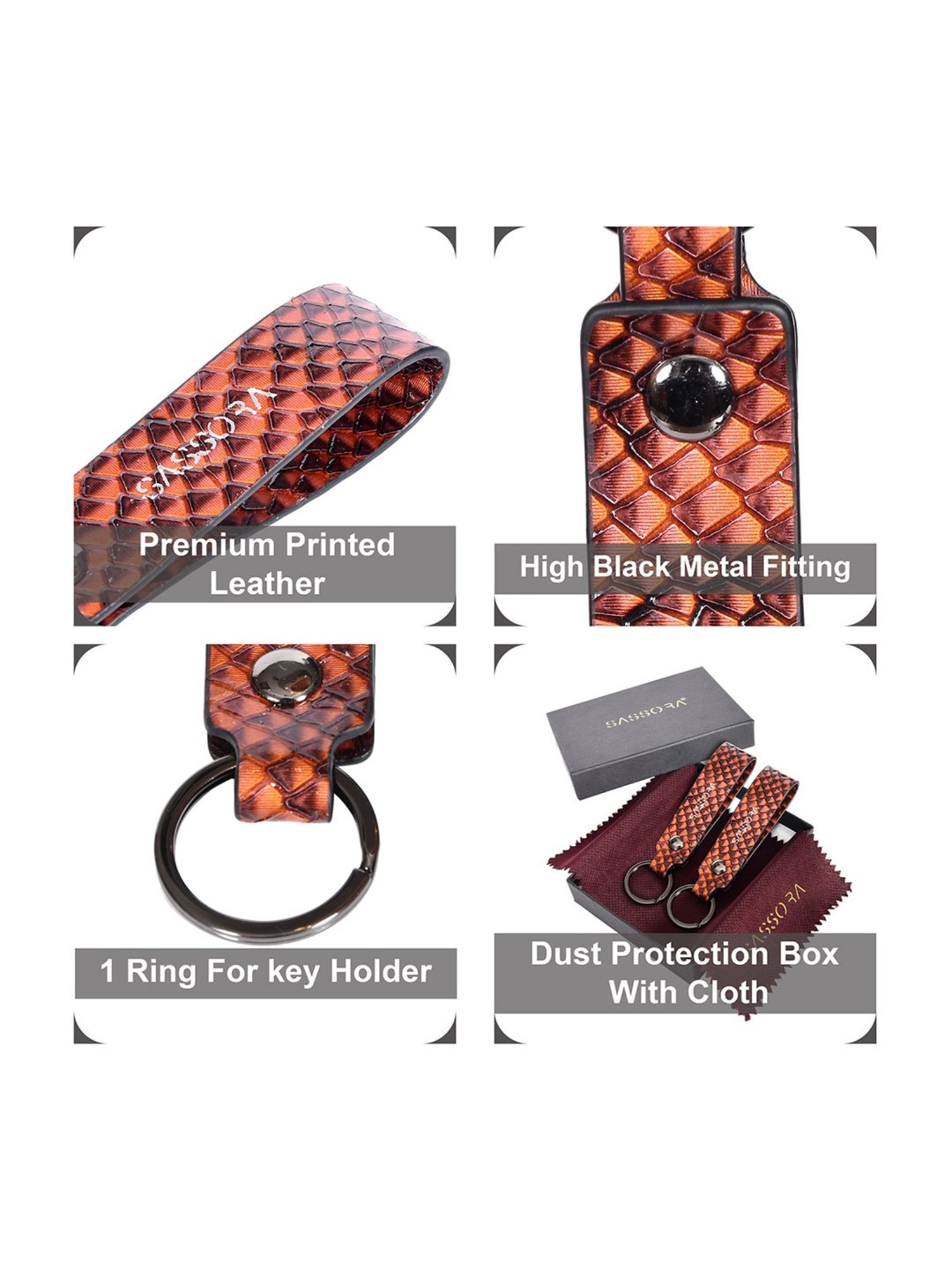 SASSORA Multicolor Leather Keychain Key Ring Holders Anniversary Gift, Birthday Gift - Pack of 2