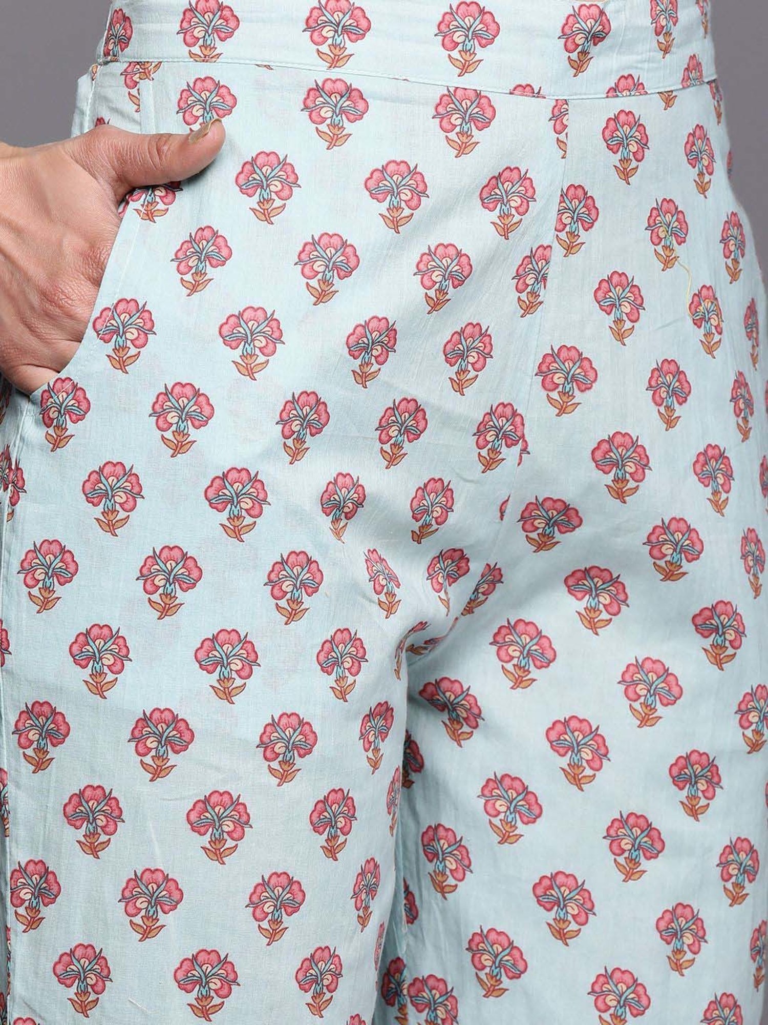 Libas Blue Cotton Printed Kurta Pant Set With Dupatta